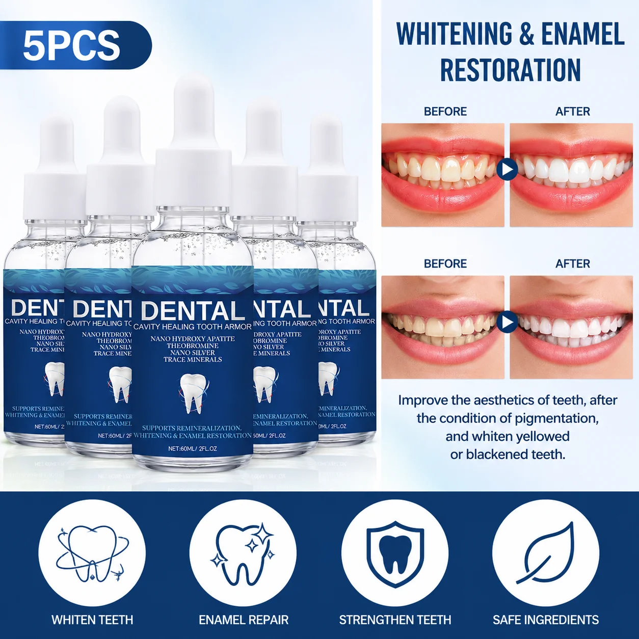 Suero Blanqueador Dental 60ml, - Enamel Repair Serum reseña y precio
