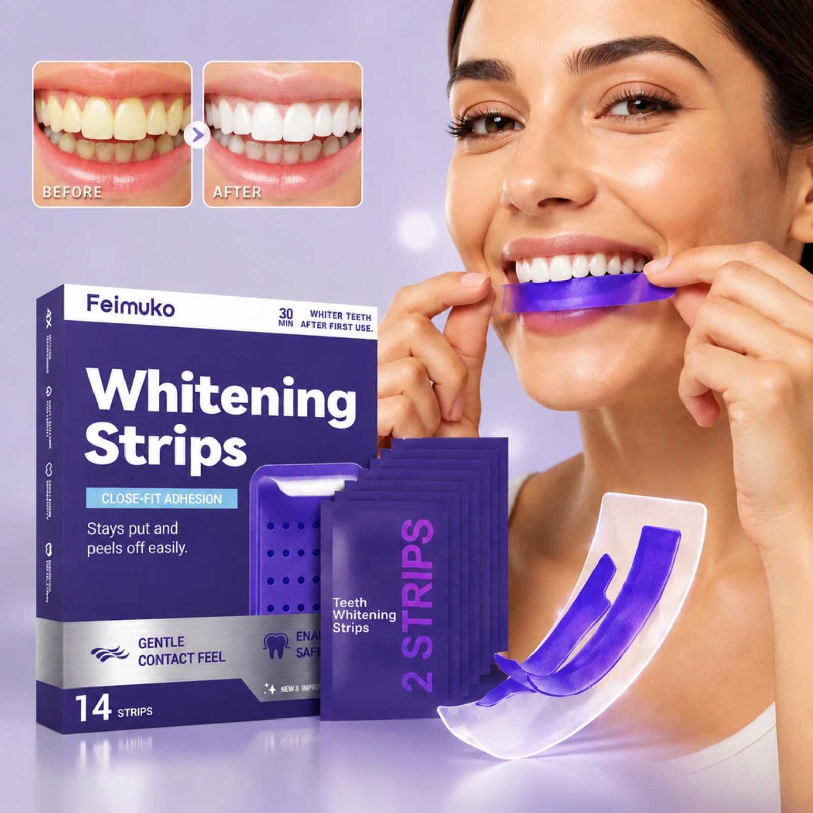 7 tiras blanqueadoras púrpuras - Teeth Whitening Bleaching Kit reseña y precio